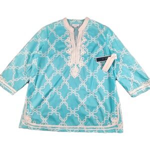 Charter Club Weekend XL Embroidered Aqua‎ Tunic Top Beach Resort Vacation Cruise